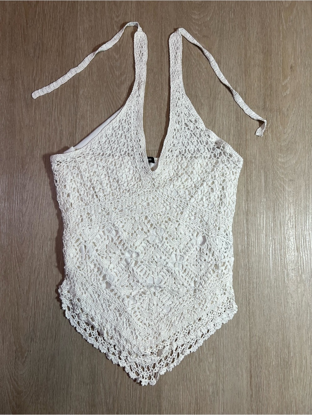 Y2K Gorgeous Boutique White Lace Crochet Summer Halter Top Women’s Extra Large